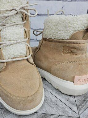 Sorel Womens 9 NL4451-262 Cozy Suede Winter Boots Sherpa Lined Booties Beige